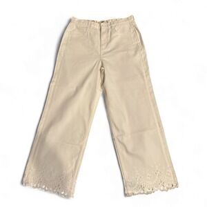 Kate Spade Women's White Jeans Size 28 Straight Leg High Rise Embroided Hem NWOT